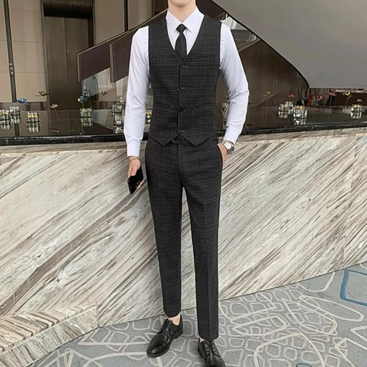 2022 nuovi uomini di moda Casual Boutique Business Plaid Slim Fit Suit Blazer Giacca Pantaloni Gilet Maschile 3 pezzi Cappotto v
