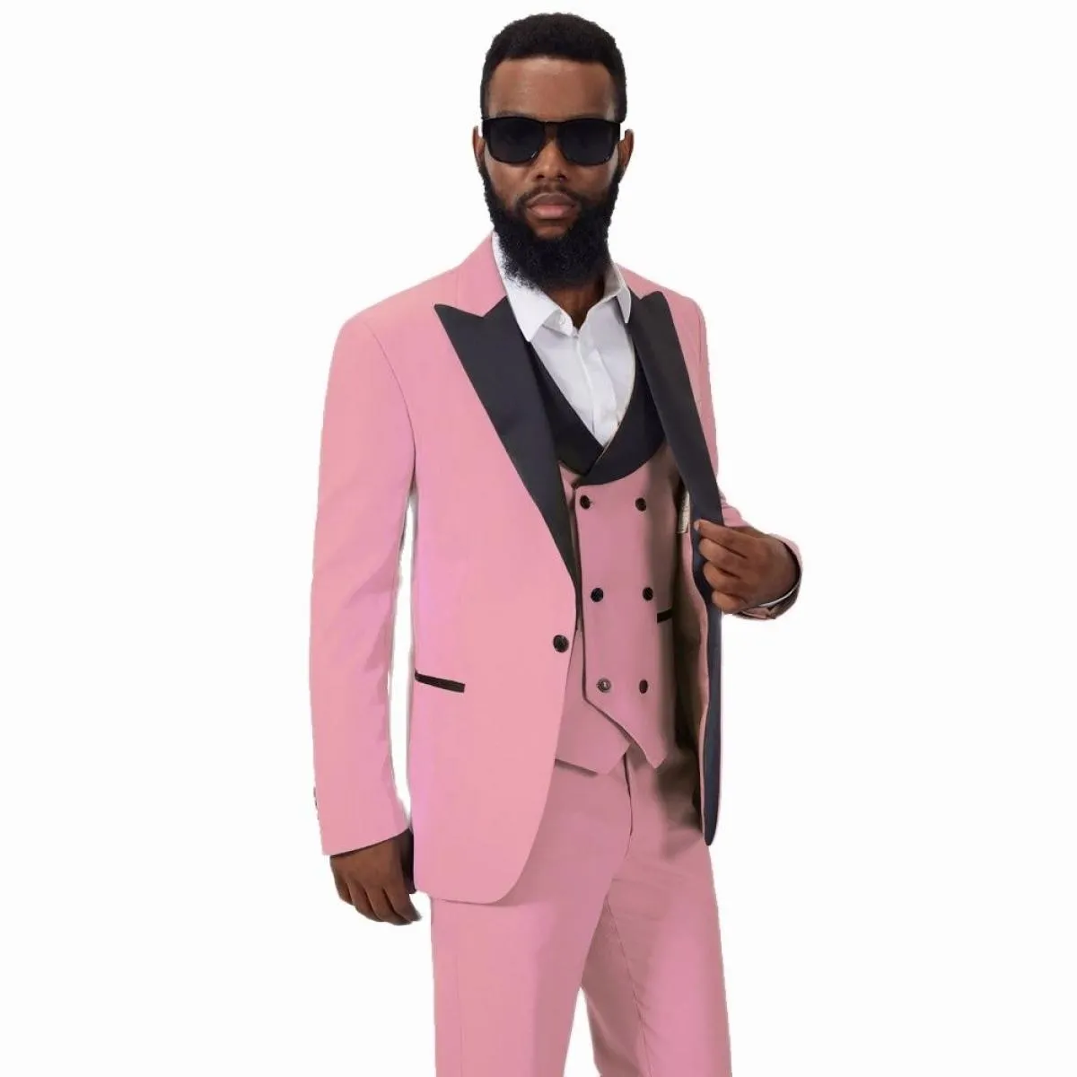 2023 Abiti da uomo Nero Punta risvolto Colletto a punta Casual Slim Fit Groomsmen Smoking da sposa 3 pezzi (giacca + gilet + pan