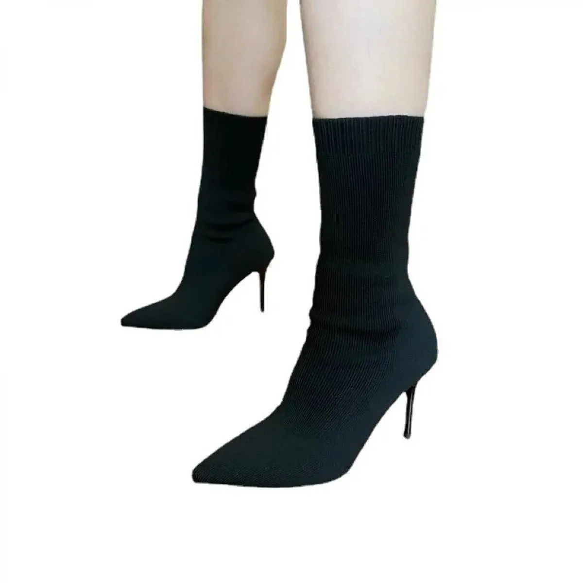 2023 stivaletti elastici da donna ultimo autunno stivaletti corti a punta scarpe da donna con tacco alto da festa in tinta unita
