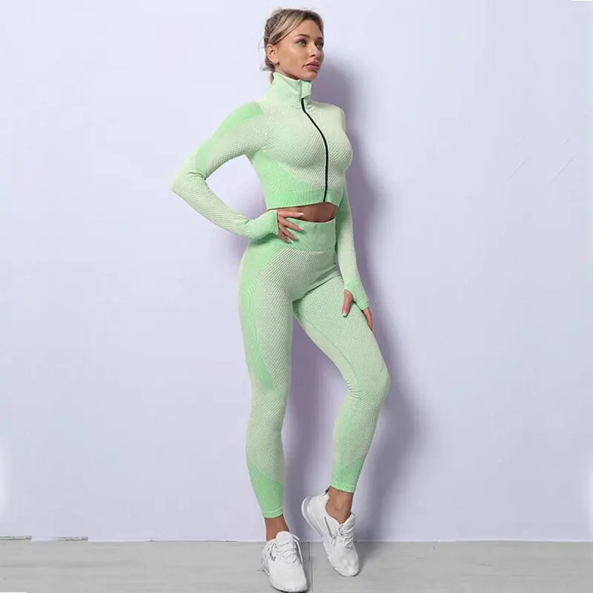 2/3 pezzi Set da Yoga senza soluzione di continuità Sport Fitness gilet a vita alta pantaloni per il sollevamento dell'anca abit