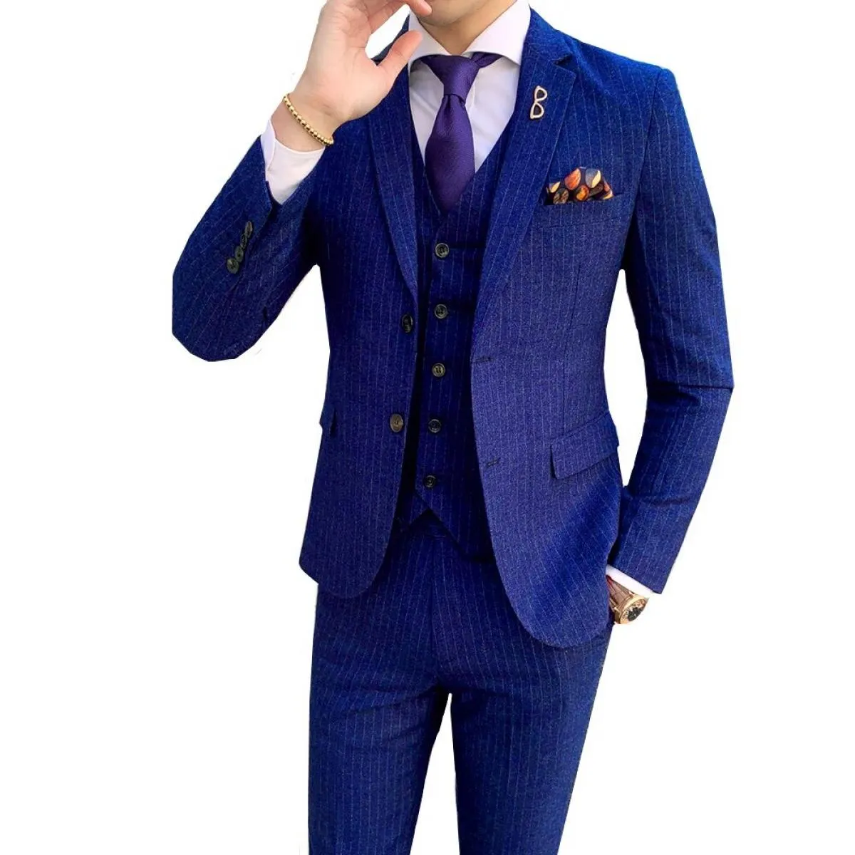 3 pezzi giacca pantalone gilet uomo casual abiti da lavoro a righe nuovi vestiti abito da sposo sposo slim fit blazer da lavoro