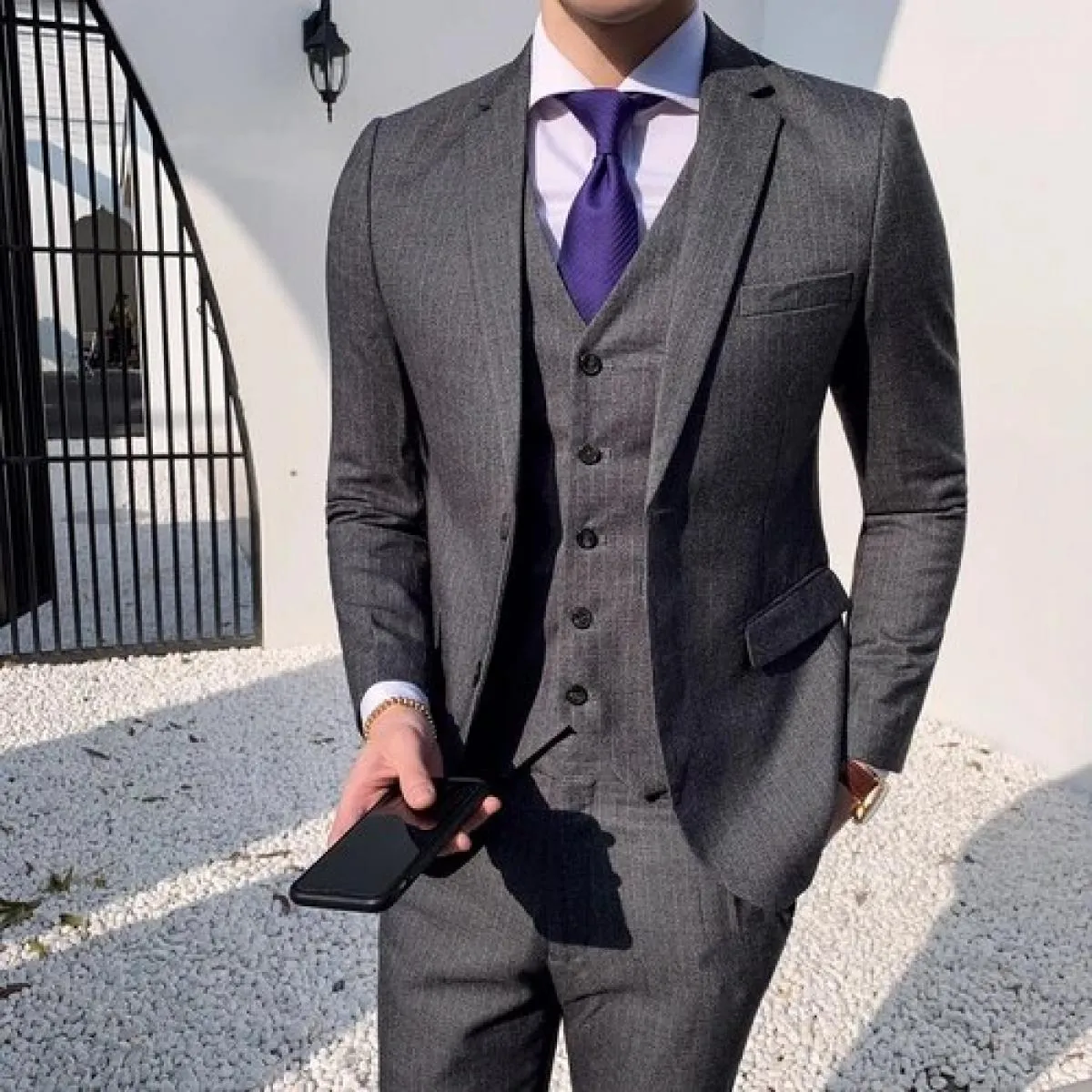 3 pezzi giacca pantalone gilet uomo casual abiti da lavoro a righe nuovi vestiti abito da sposo sposo slim fit blazer da lavoro