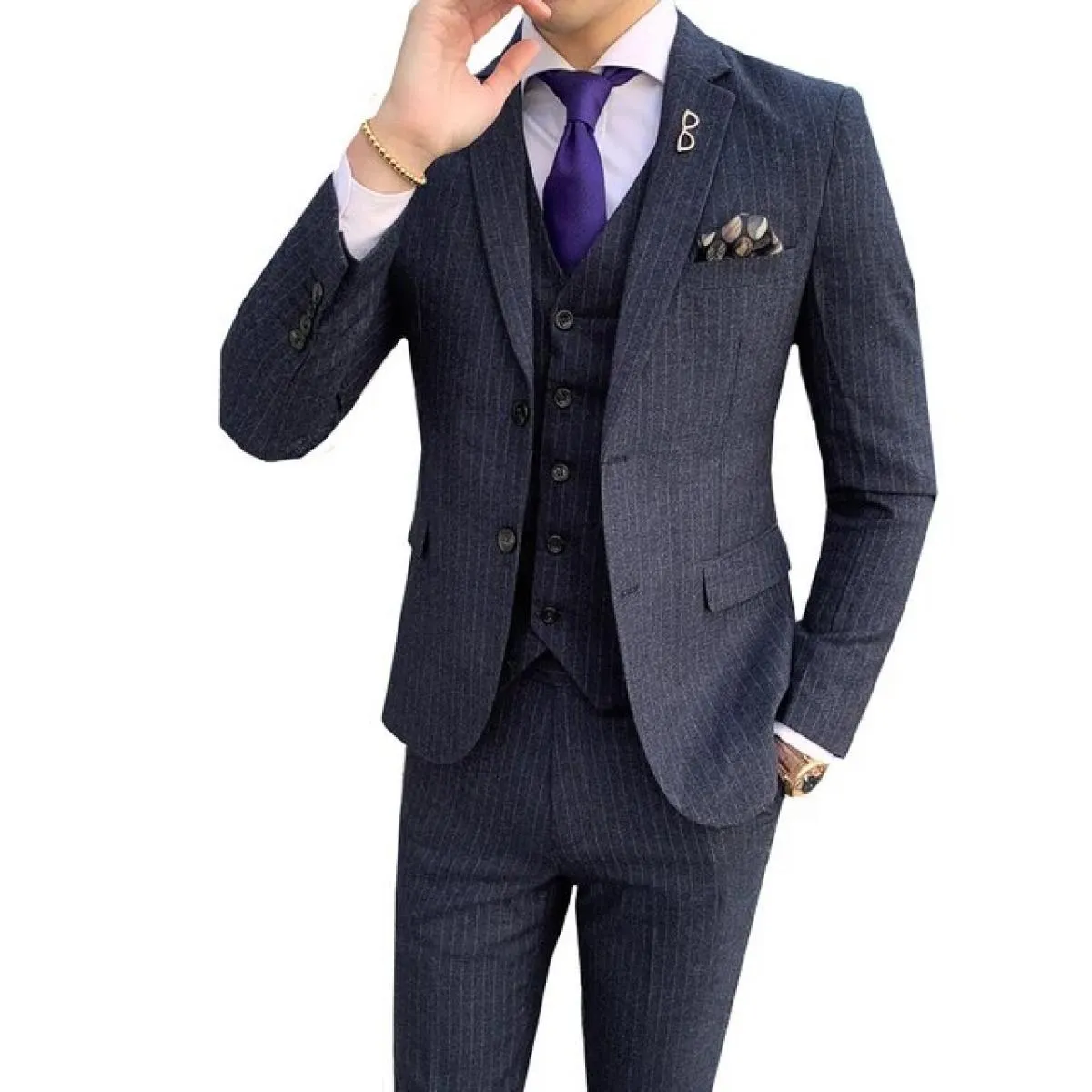 3 pezzi giacca pantalone gilet uomo casual abiti da lavoro a righe nuovi vestiti abito da sposo sposo slim fit blazer da lavoro