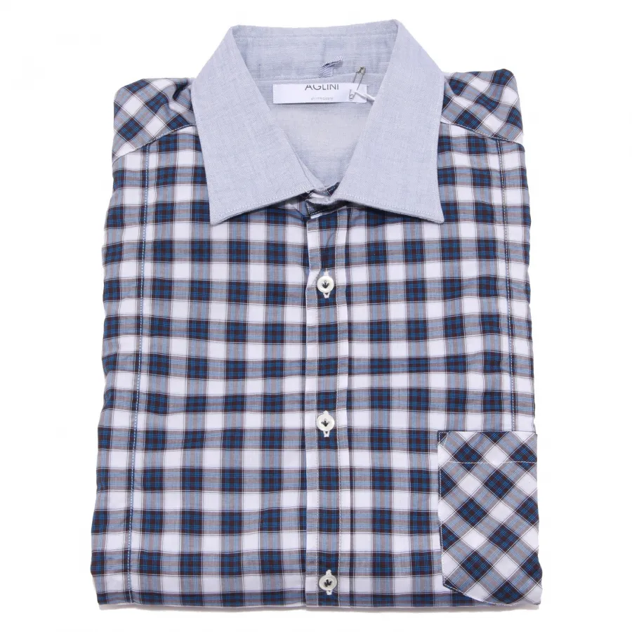 4364V camicia uomo AGLINI LORENZO brown/blue shirt men