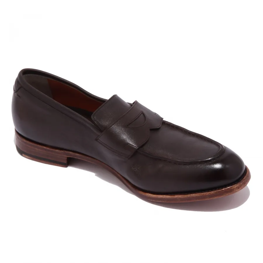 5294AB mocassino uomo SANTONI VINTAGE EFFECT brown shoe men