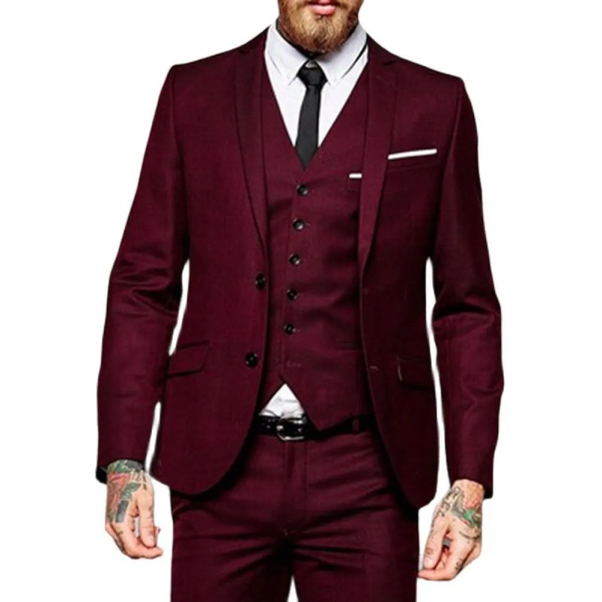 Abiti da uomo bordeaux slim fit formale sposo smoking smoking 3 pezzi giacca blazer maschile personalizzata con gilet pantalone