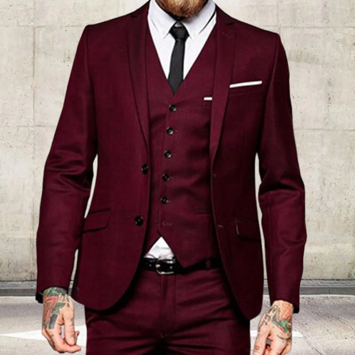 Abiti da uomo bordeaux slim fit formale sposo smoking smoking 3 pezzi giacca blazer maschile personalizzata con gilet pantalone