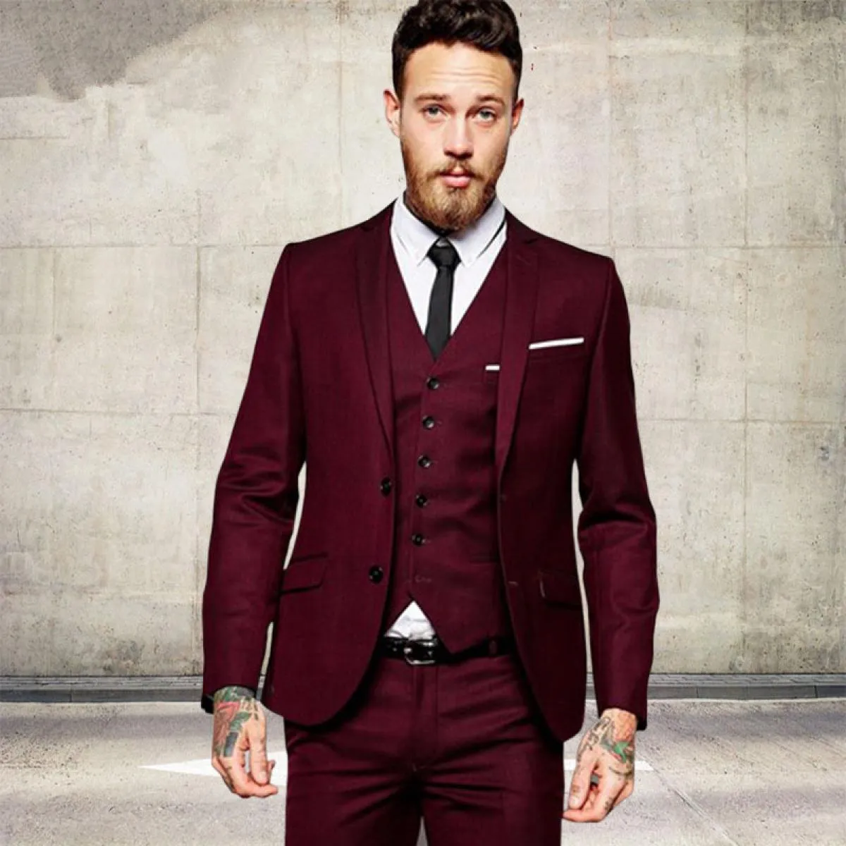 Abiti da uomo bordeaux slim fit formale sposo smoking smoking 3 pezzi giacca blazer maschile personalizzata con gilet pantalone