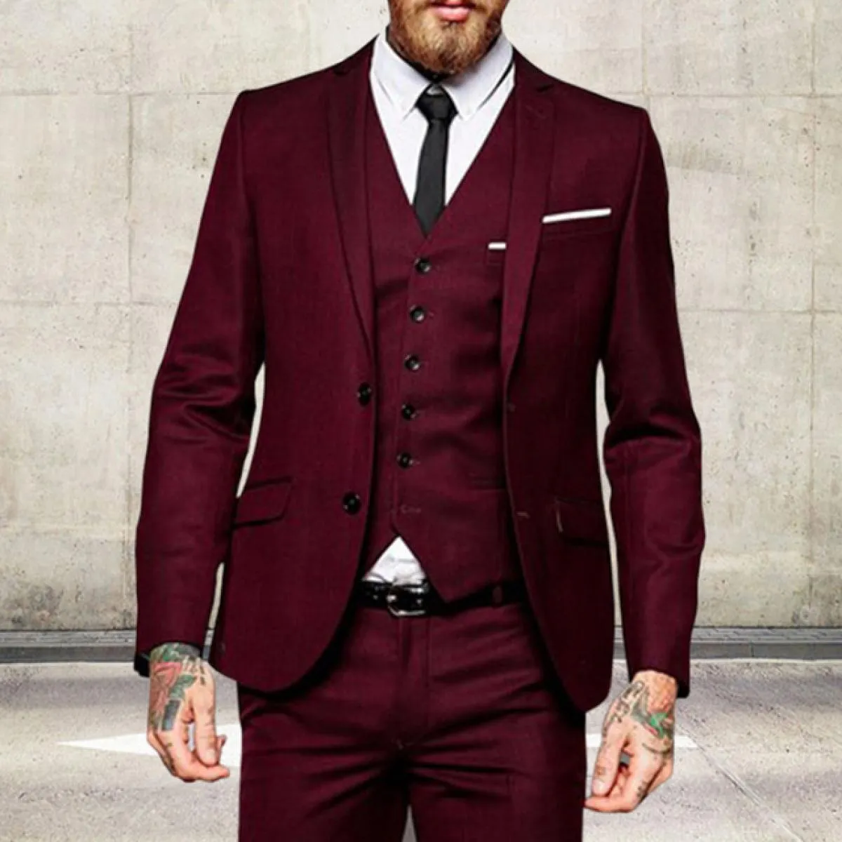 Abiti da uomo bordeaux slim fit formale sposo smoking smoking 3 pezzi giacca blazer maschile personalizzata con gilet pantalone