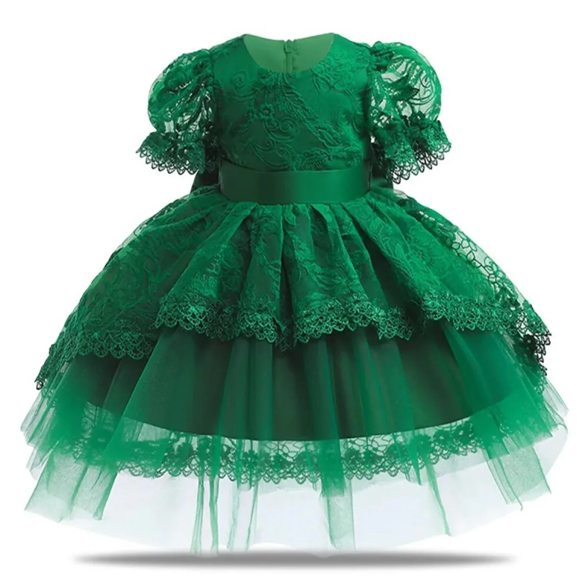Abiti natalizi per neonate per maniche a sbuffo, bambini, festa di compleanno, vestiti in pizzo, ricamo, verde, gilet di Capodan