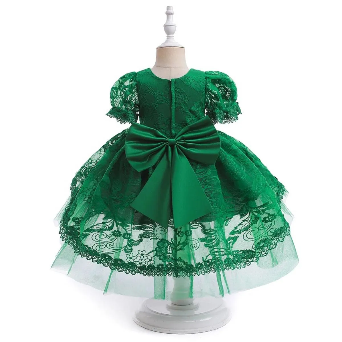Abiti natalizi per neonate per maniche a sbuffo, bambini, festa di compleanno, vestiti in pizzo, ricamo, verde, gilet di Capodan