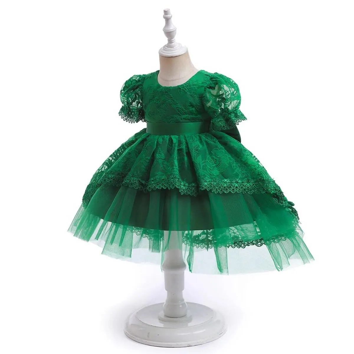Abiti natalizi per neonate per maniche a sbuffo, bambini, festa di compleanno, vestiti in pizzo, ricamo, verde, gilet di Capodan