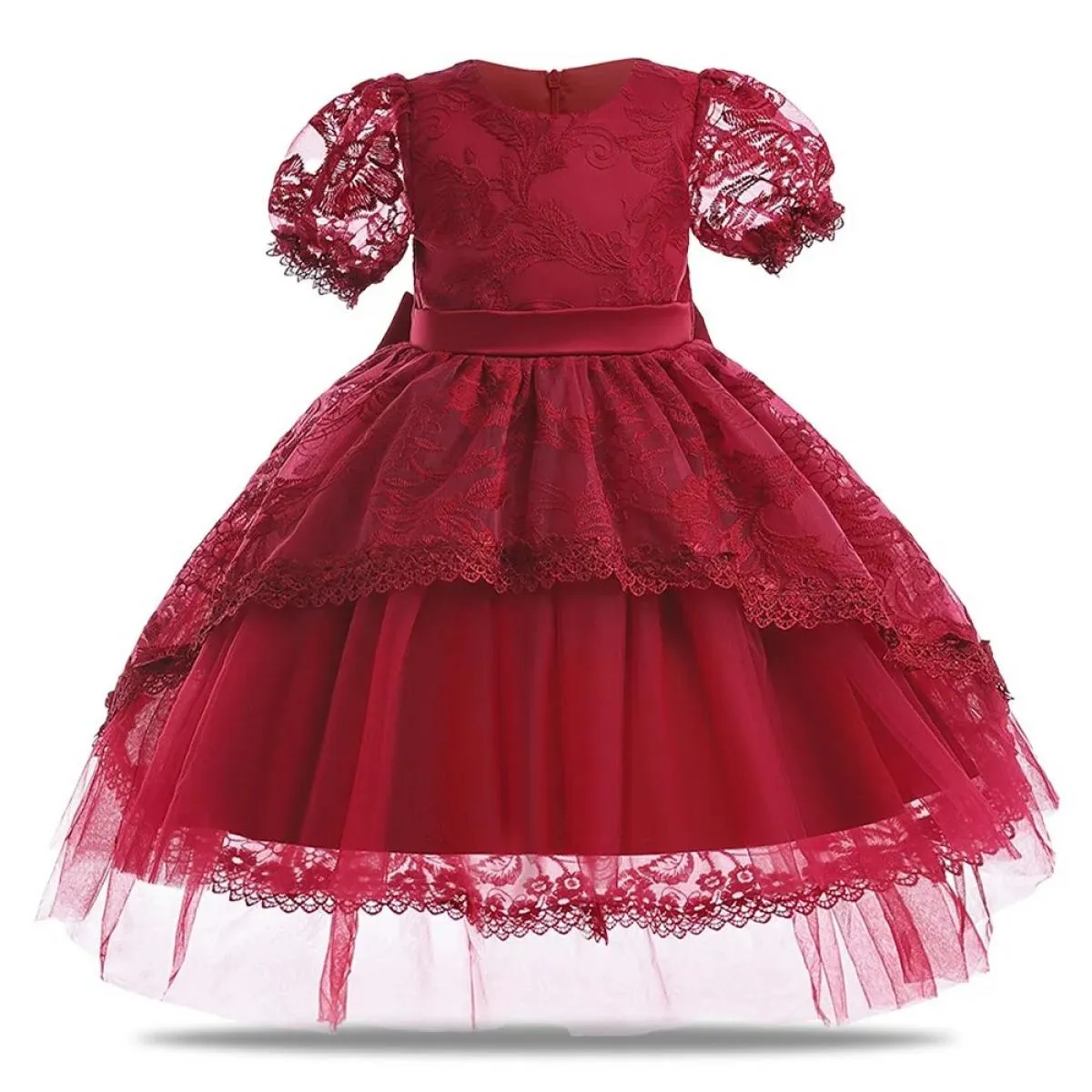 Abiti natalizi per neonate per maniche a sbuffo, bambini, festa di compleanno, vestiti in pizzo, ricamo, verde, gilet di Capodan