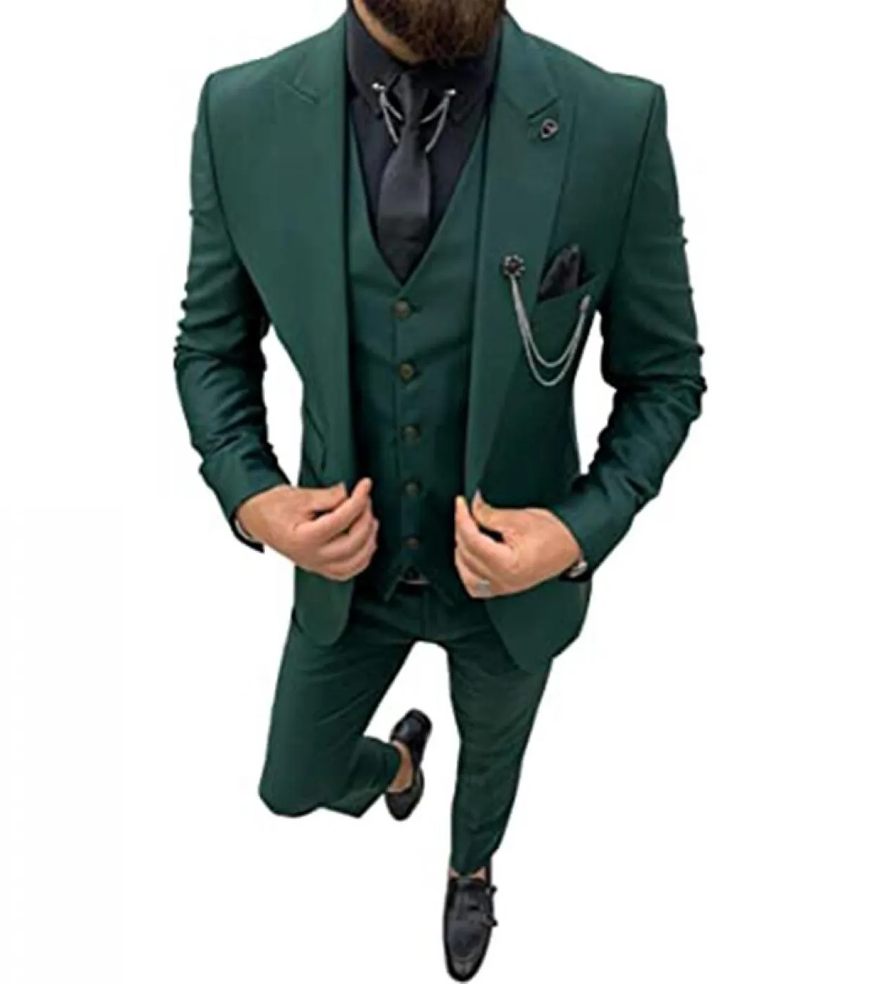 Abito da uomo verde militare Business Casual Party Suit Blazer slim fit Set 3 pezzi giacca  gilet  pantaloni Costume Homme