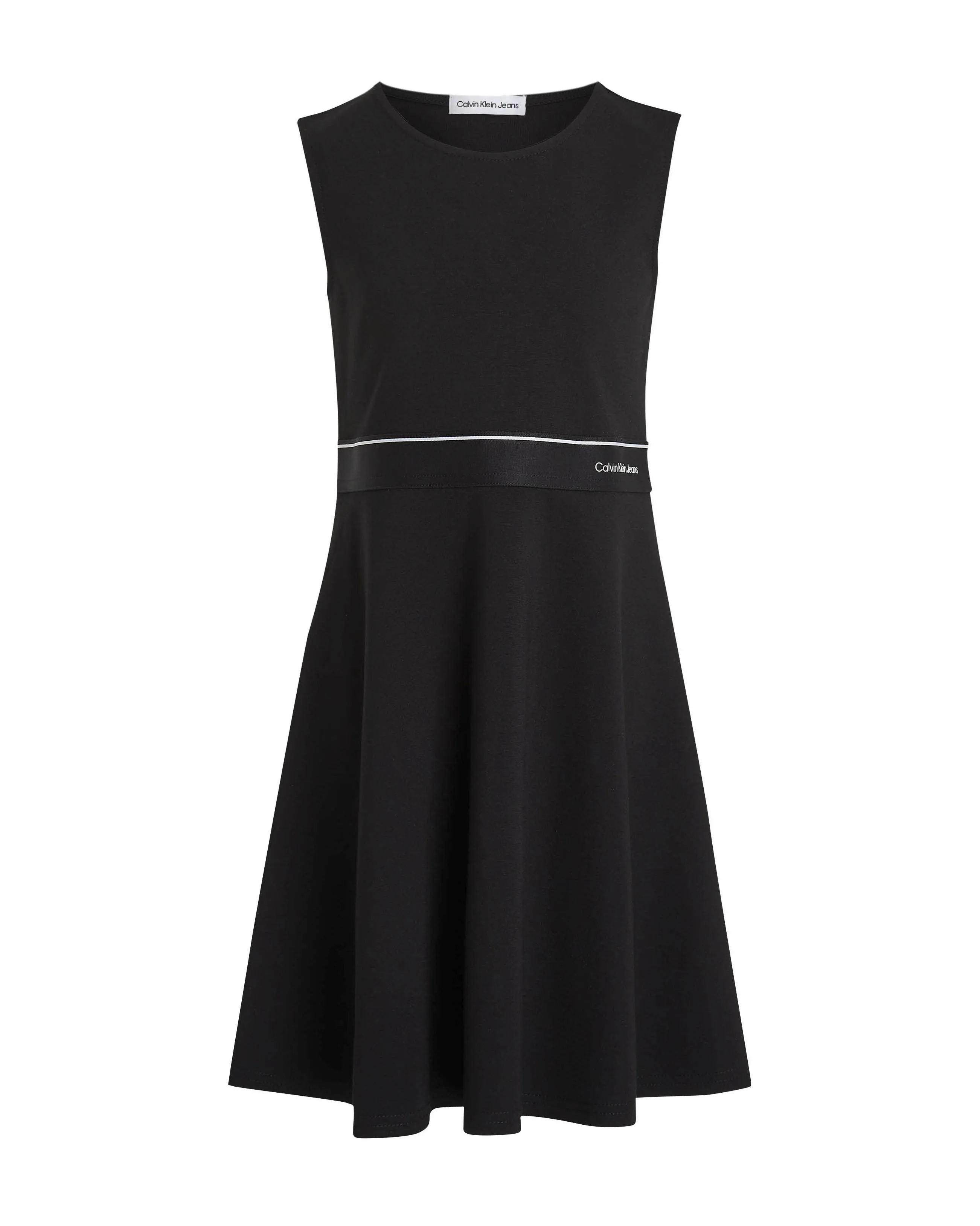 Abito fit and flare smanicato nero in punto milano con fascia porta logo 10-16 anni