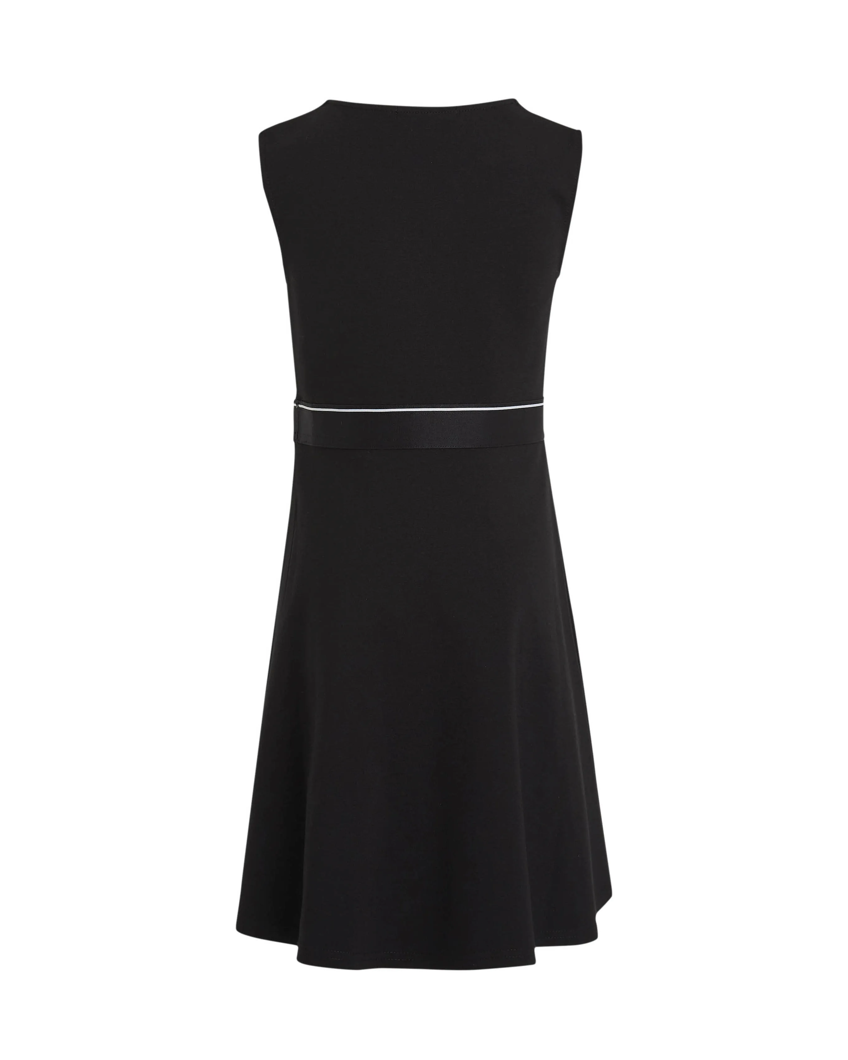 Abito fit and flare smanicato nero in punto milano con fascia porta logo 10-16 anni