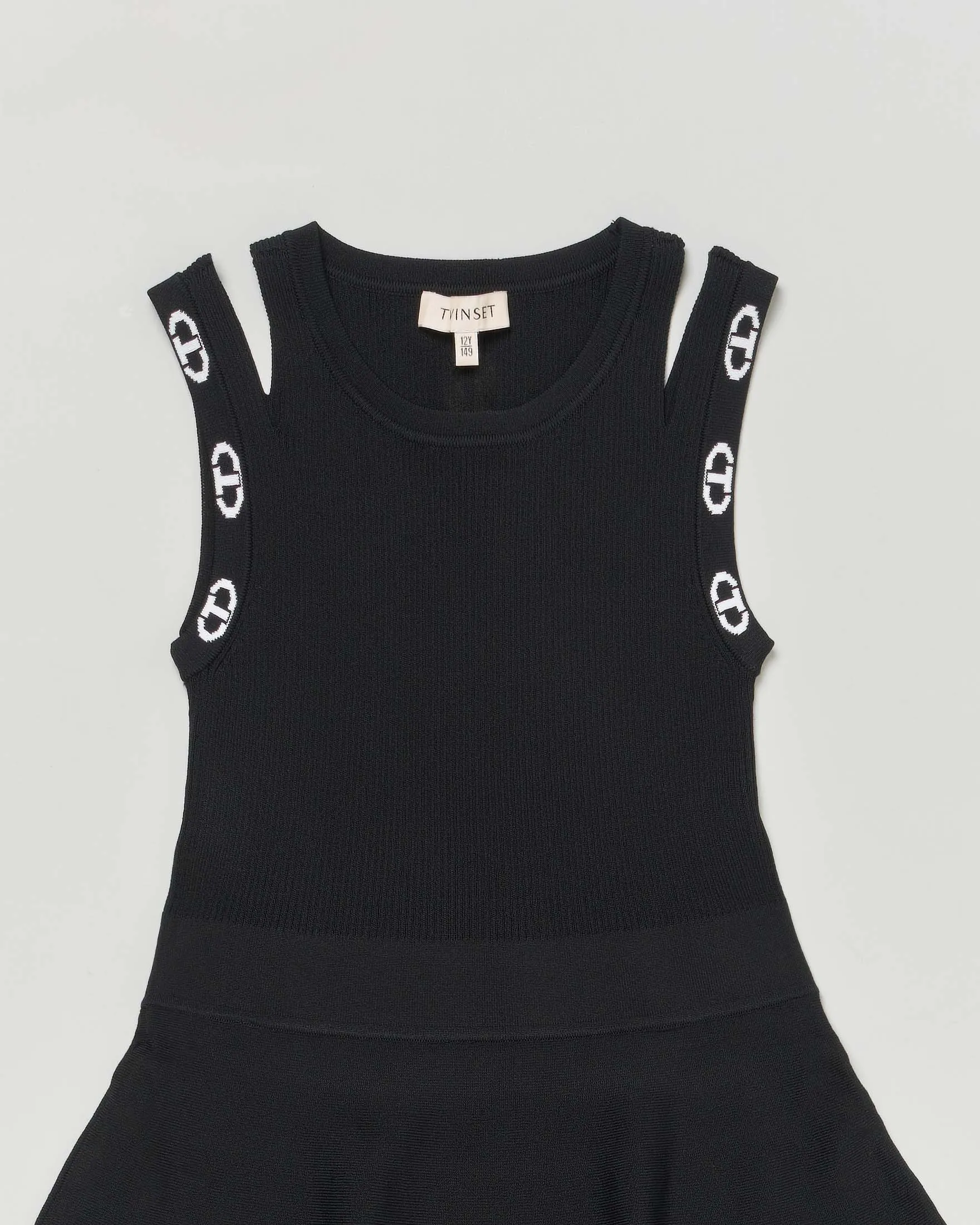 Abito nero smanicato in viscosa stretch con cut-out 10-16 anni