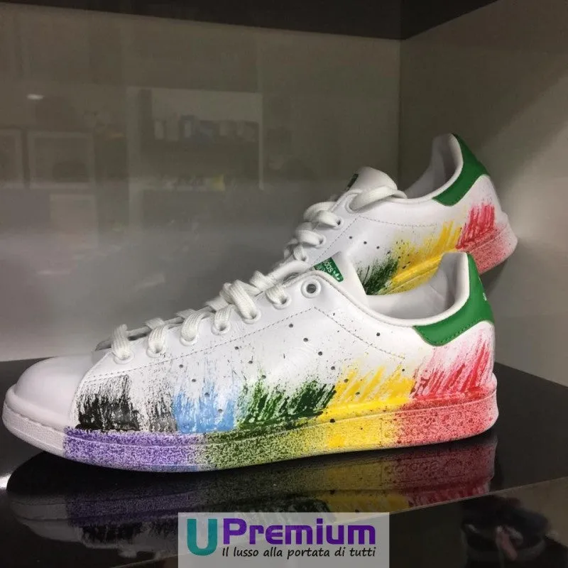 Adidas Stan Smith Bianco Verde Sfumate Schizzate [Prodotto Customizzato]