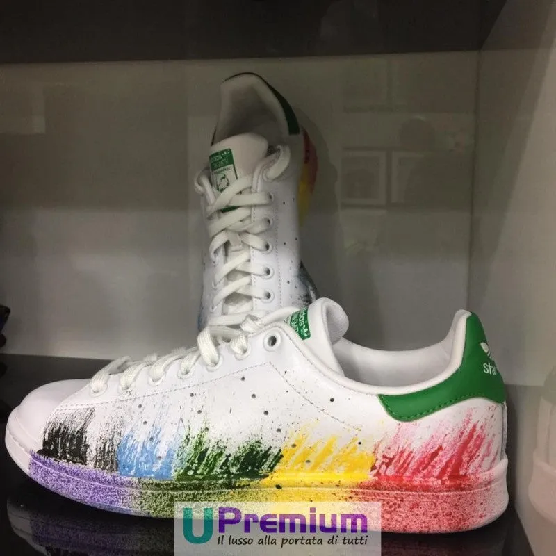 Adidas Stan Smith Bianco Verde Sfumate Schizzate [Prodotto Customizzato]