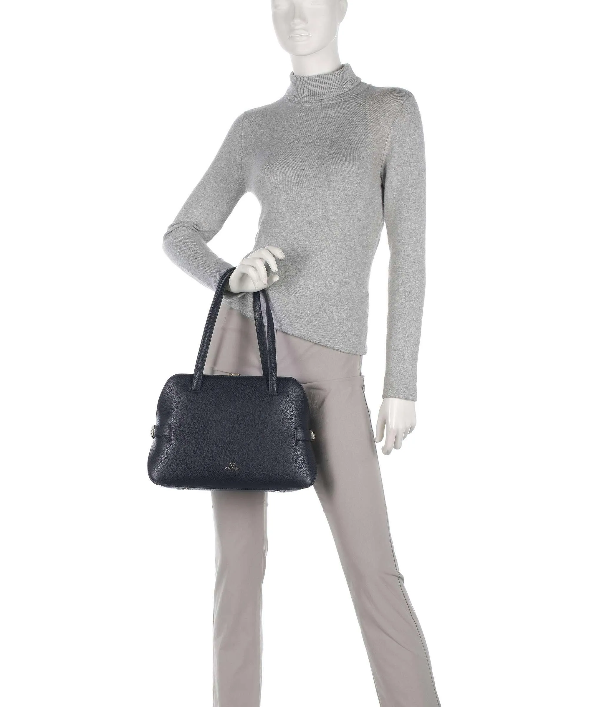  Aigner Milano M Borsa shopper pelle di vacchetta grana blu scuro  