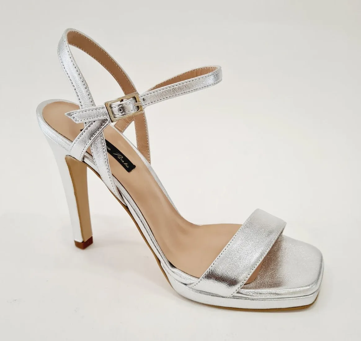 Andrea Pinto Sandalo tacco 11,5 cm Plateau 1,5 cm pelle argento art.737 N.B.:ORDINABILE IN QUALSIASI VARIANTE DI COLORE E MATERI