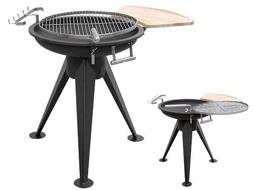 Barbecue Classico a Carbone GDLC Griglia Inox Rotante Diametro 55cm Piano Legno TRIPODE ROUND