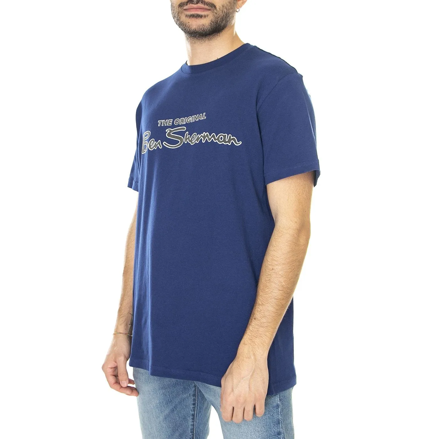 Ben Sherman Signature Flock Tee Ink - Maglietta Girocollo Uomo Blu    