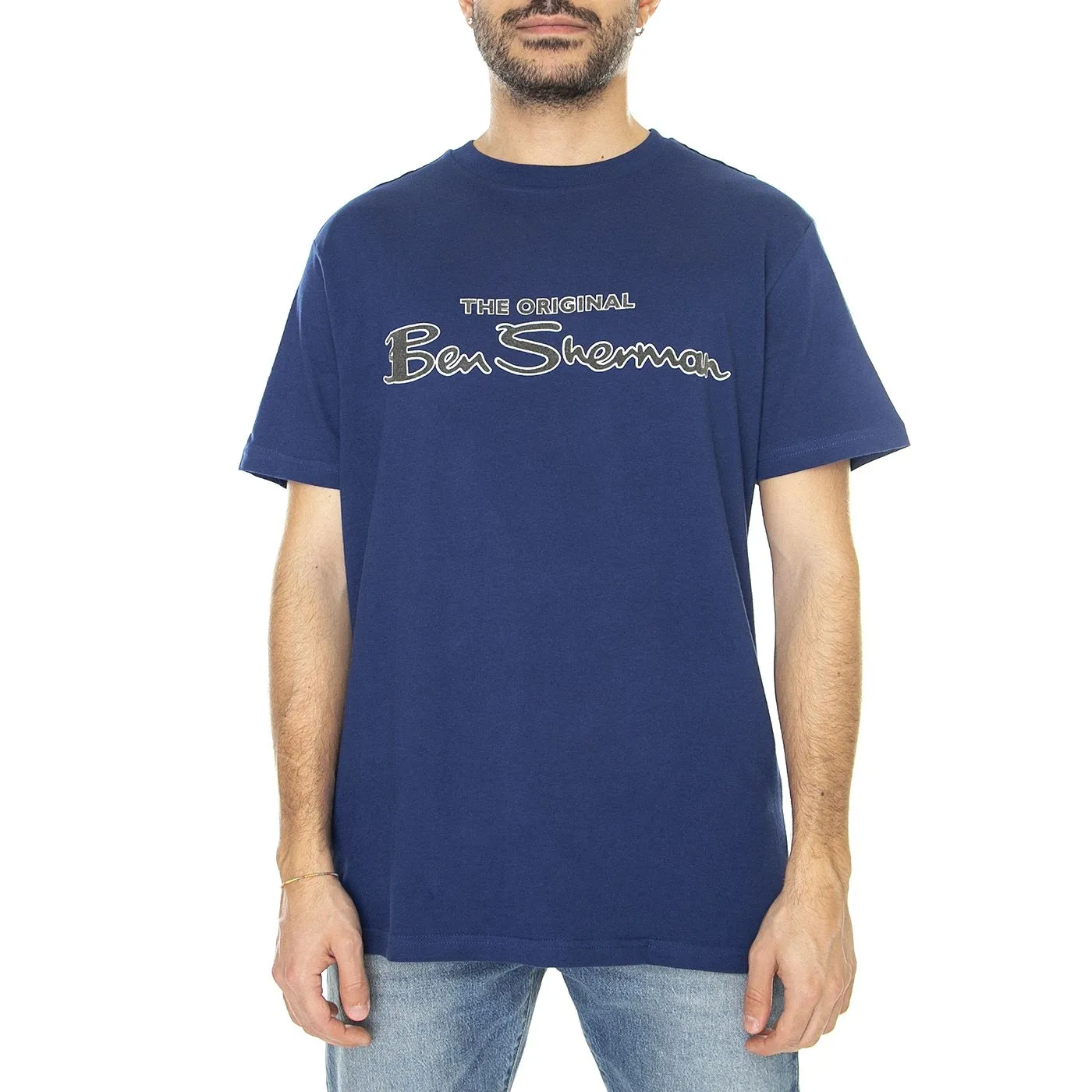 Ben Sherman Signature Flock Tee Ink - Maglietta Girocollo Uomo Blu    