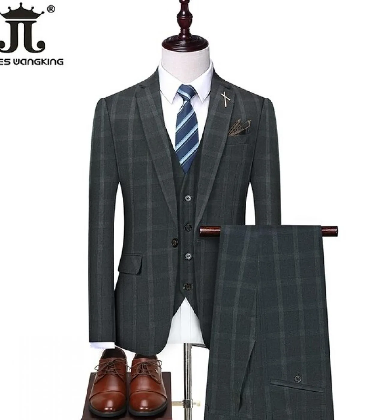 Blazer  gilet  pantaloni  Boutique Fashion Mens Classic Plaid Casual Business Suit High End Formal Suit 3 pezzi Set Groom W
