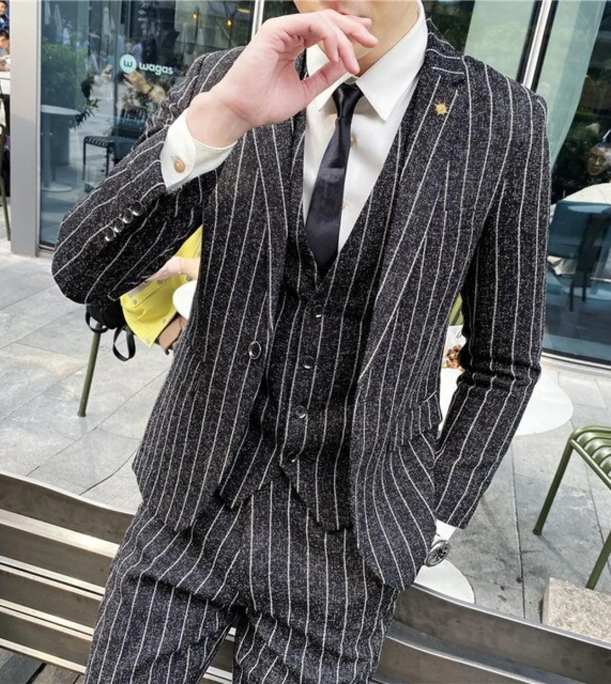 Blazer Gilet Pantaloni Stripe Plaid Mens Formal Business Office Suit Sposo Abito da sposa Party Stage Host Uomo Slim Suit Tuxe
