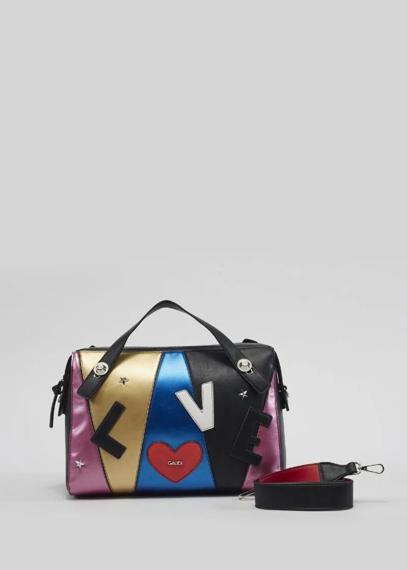 Borsa a mano con borchie e patch