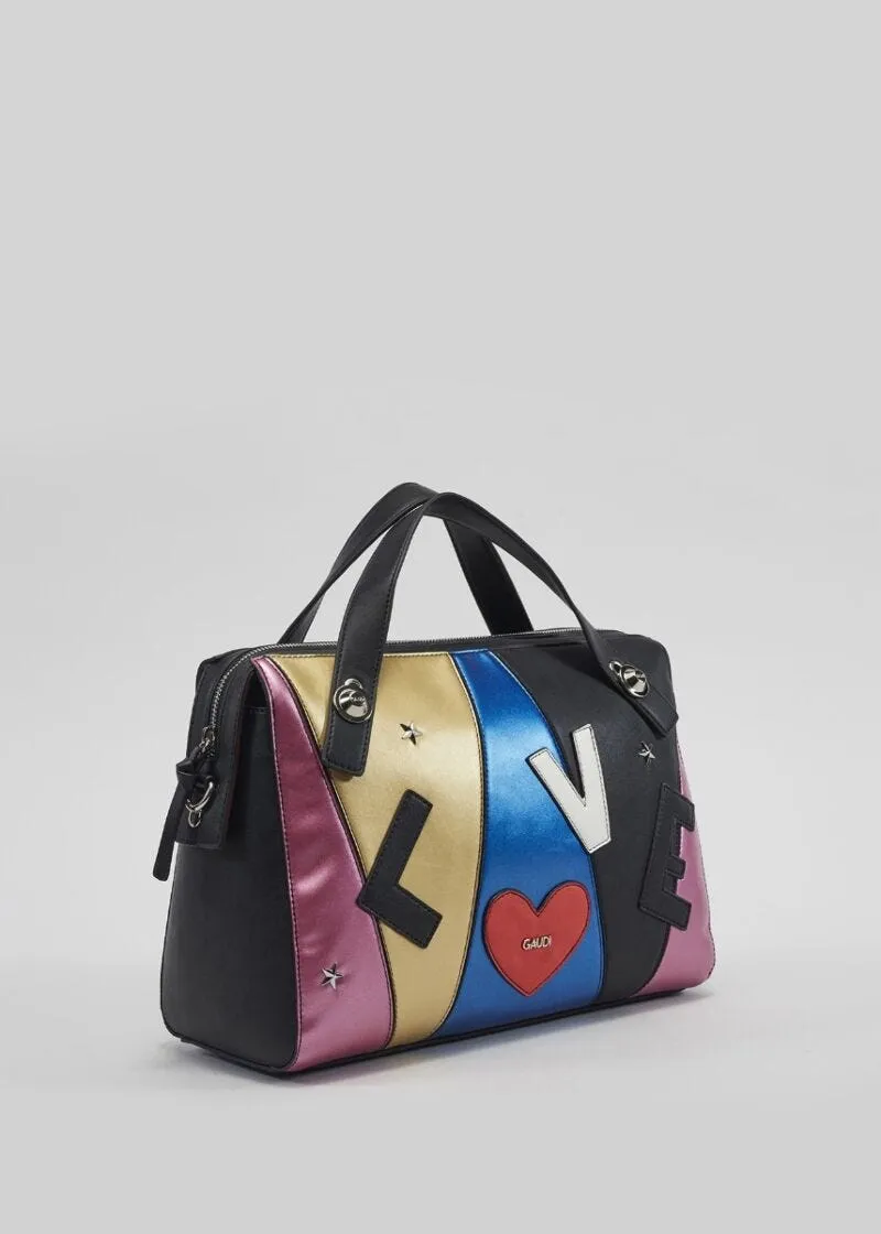 Borsa a mano con borchie e patch