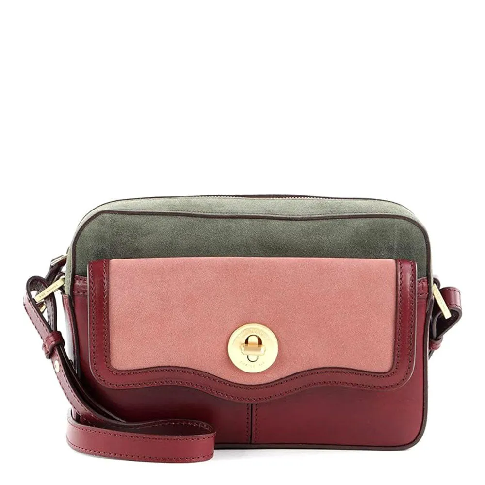 Borsa Donna a Tracolla THE BRIDGE linea Agnese in Pelle Scamosciata e Pelle color Chianti Oliva e Rosa