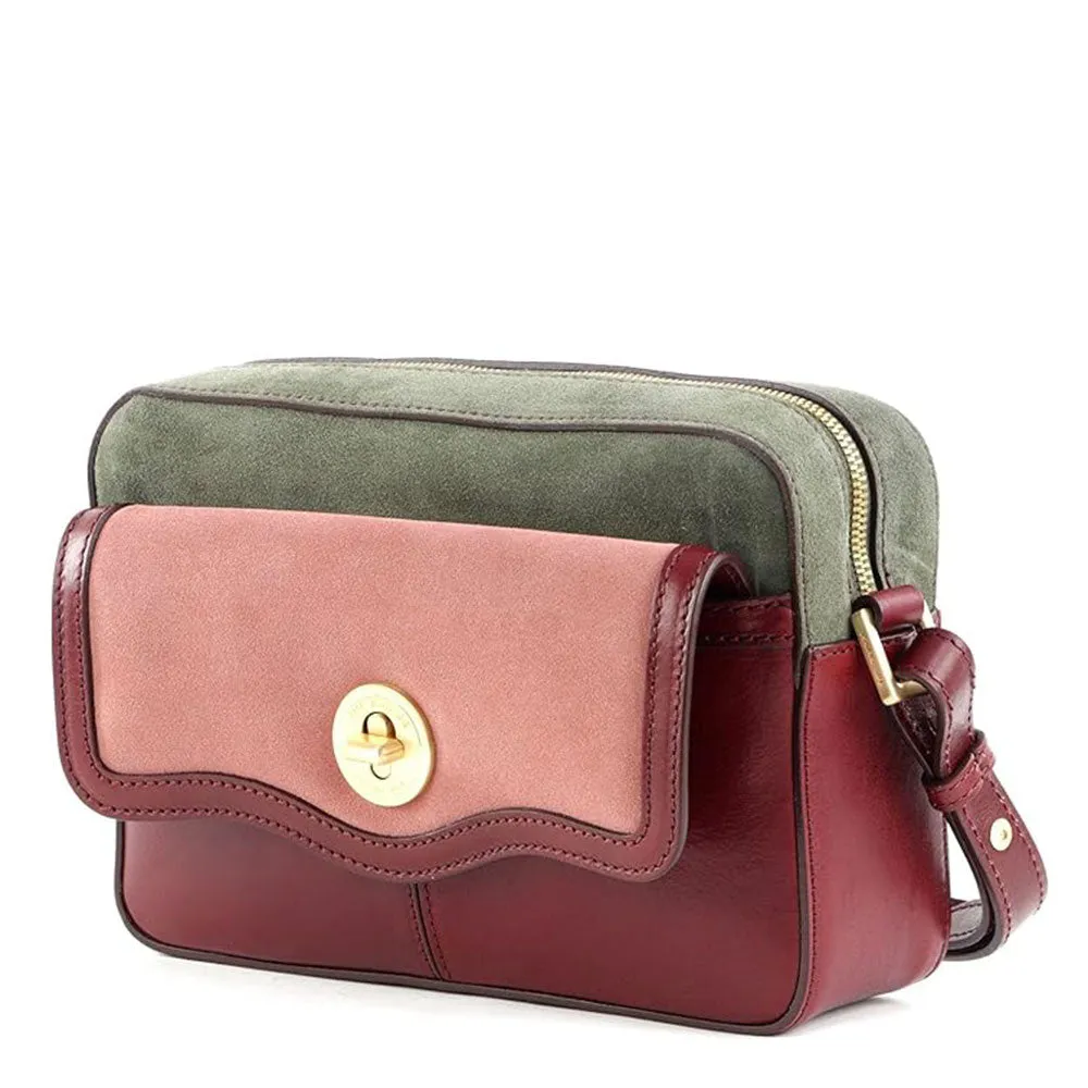 Borsa Donna a Tracolla THE BRIDGE linea Agnese in Pelle Scamosciata e Pelle color Chianti Oliva e Rosa