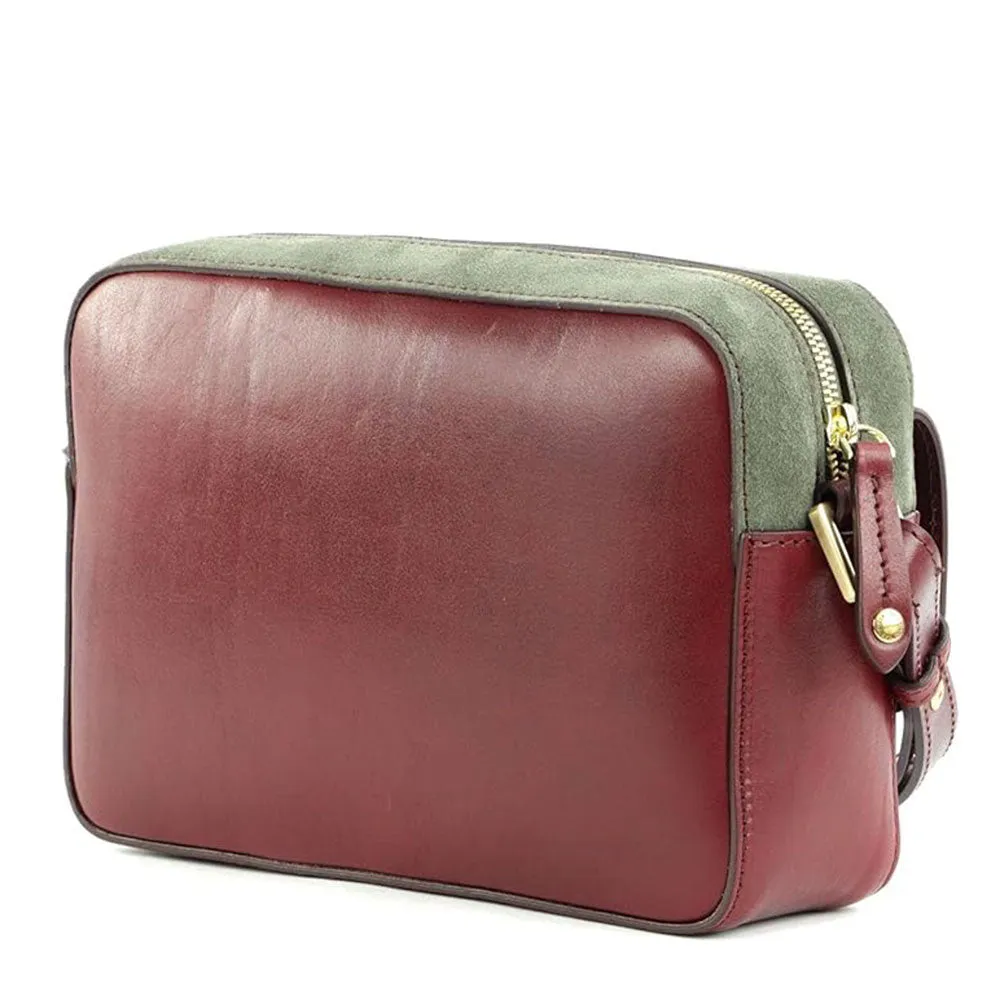 Borsa Donna a Tracolla THE BRIDGE linea Agnese in Pelle Scamosciata e Pelle color Chianti Oliva e Rosa
