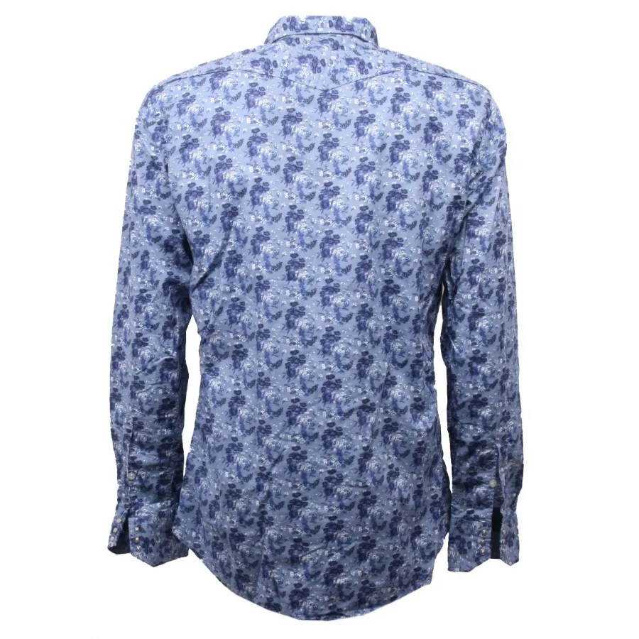 C2570 camicia manica lunga uomo NBL blu azzurro shirt long sleeve men