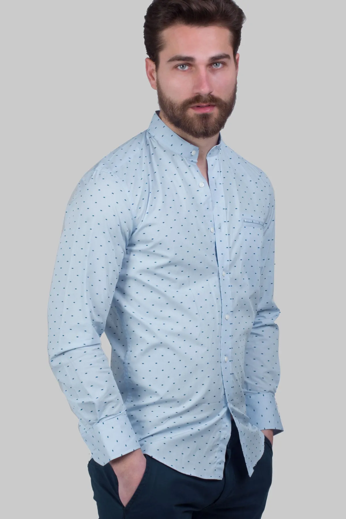 Camicia coreana in cotone con microfantasia