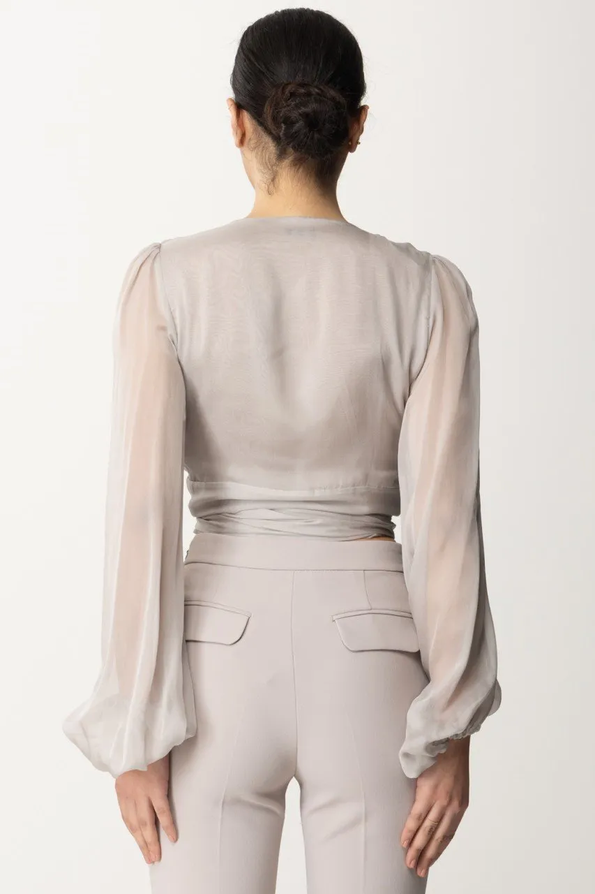 Camicia in voile di seta con maniche arricciate Perla