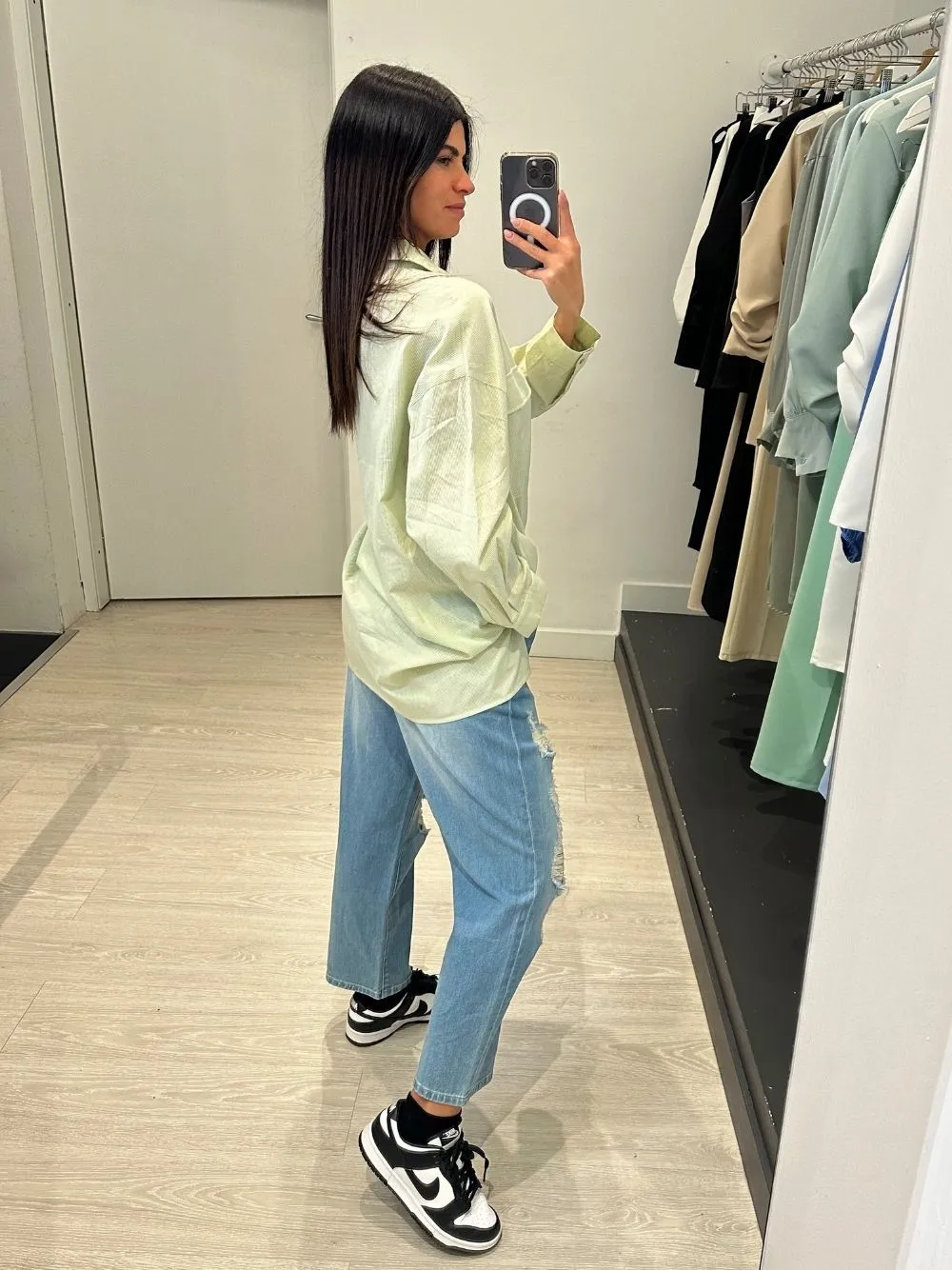 Camicia over lunga tasche righe