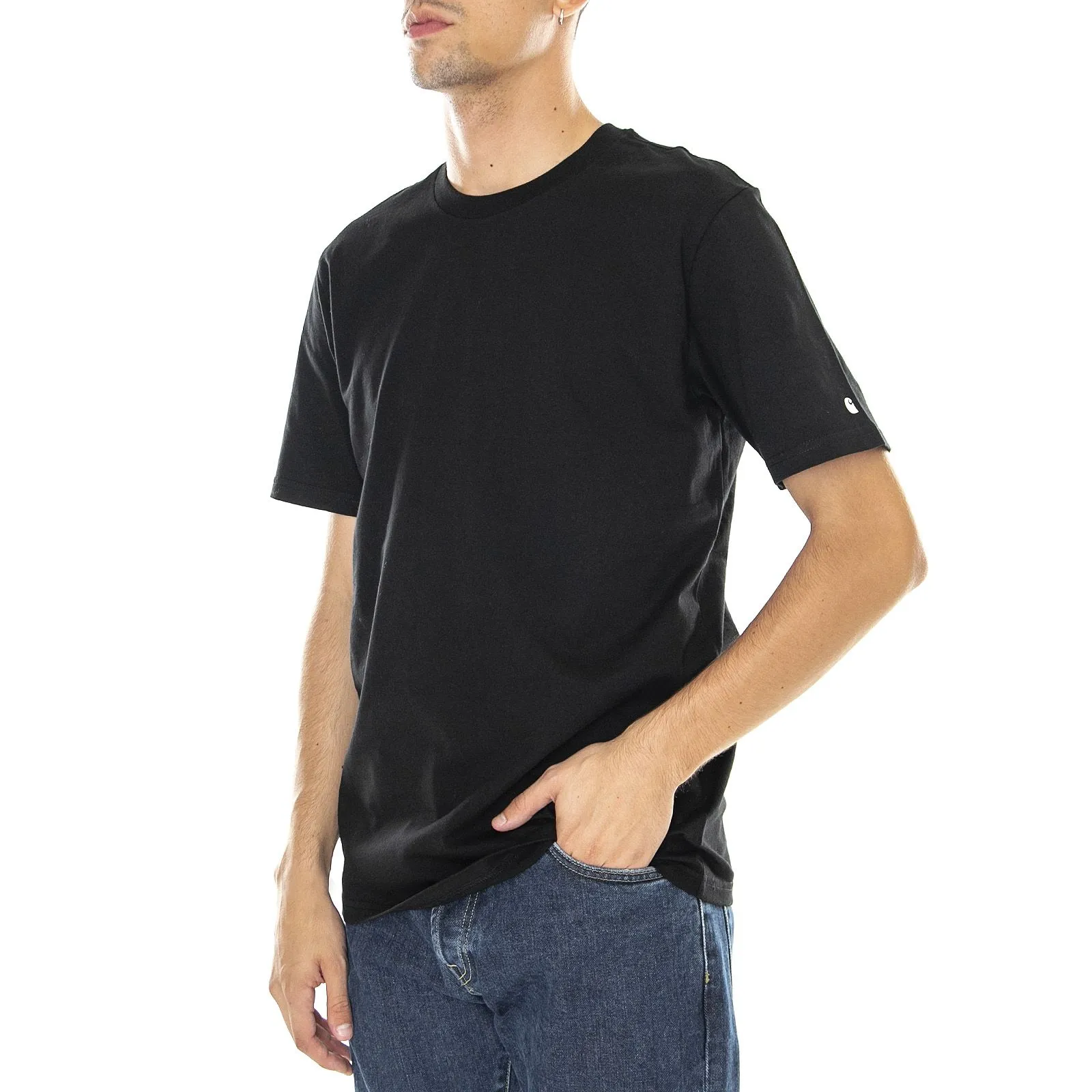 CARHARTT WIP S/S Base T-Shirt Black / White - Maglietta Girocollo Uomo Nera    