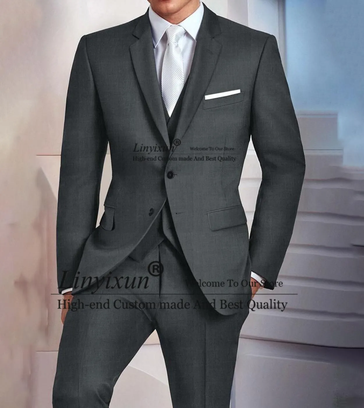 Classico grigio uomo abiti slim fit formale business blazer matrimonio sposo smoking banchetto 3 pezzi set giacca gilet pantalon