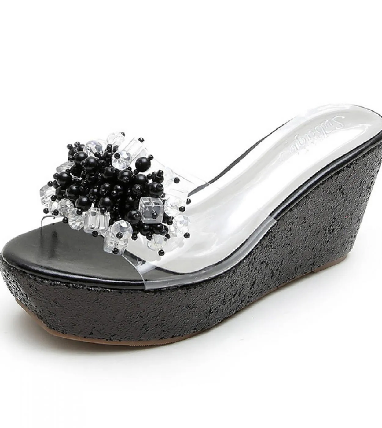 Comemore New Summer Slides Sandali con zeppa con strass Donna Casual Bordare Open Toe Sandali femminili Scarpe con plateau Golds