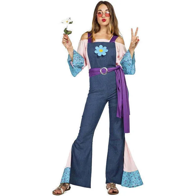 Costume Hippie con tuta blu per donna