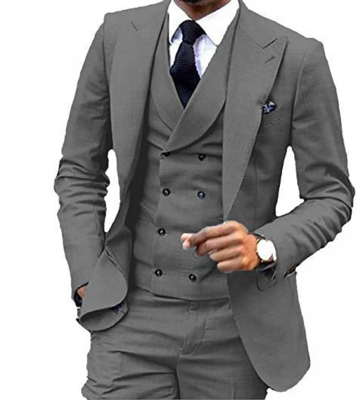 Costume nero Homme Abiti da uomo 3 pezzi Gilet doppiopetto slim fit Smoking Groomsmen Matrimonio Terno Masculino blazer  ves
