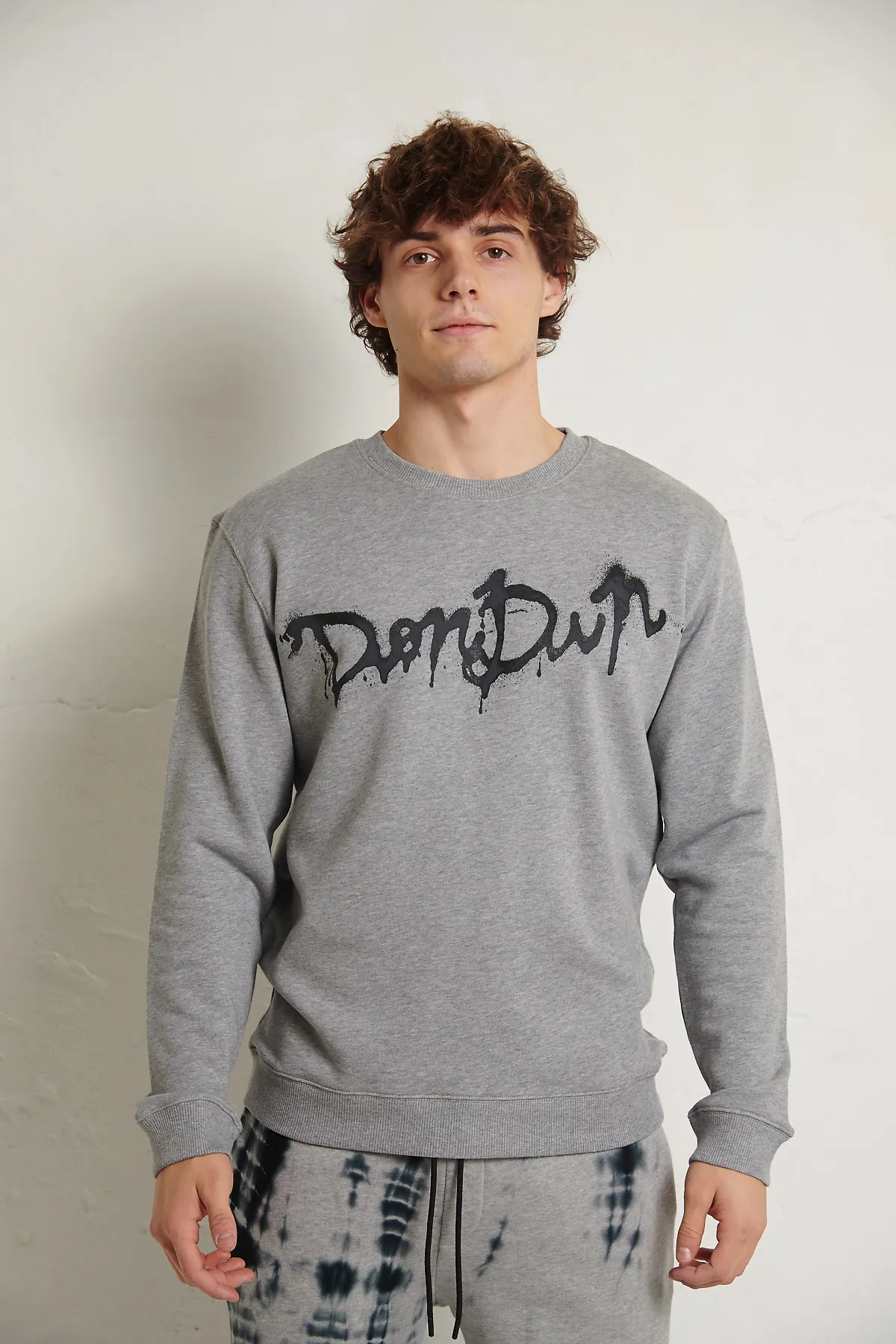 DONDUP Felpa grigia, garzata, con logo grafico