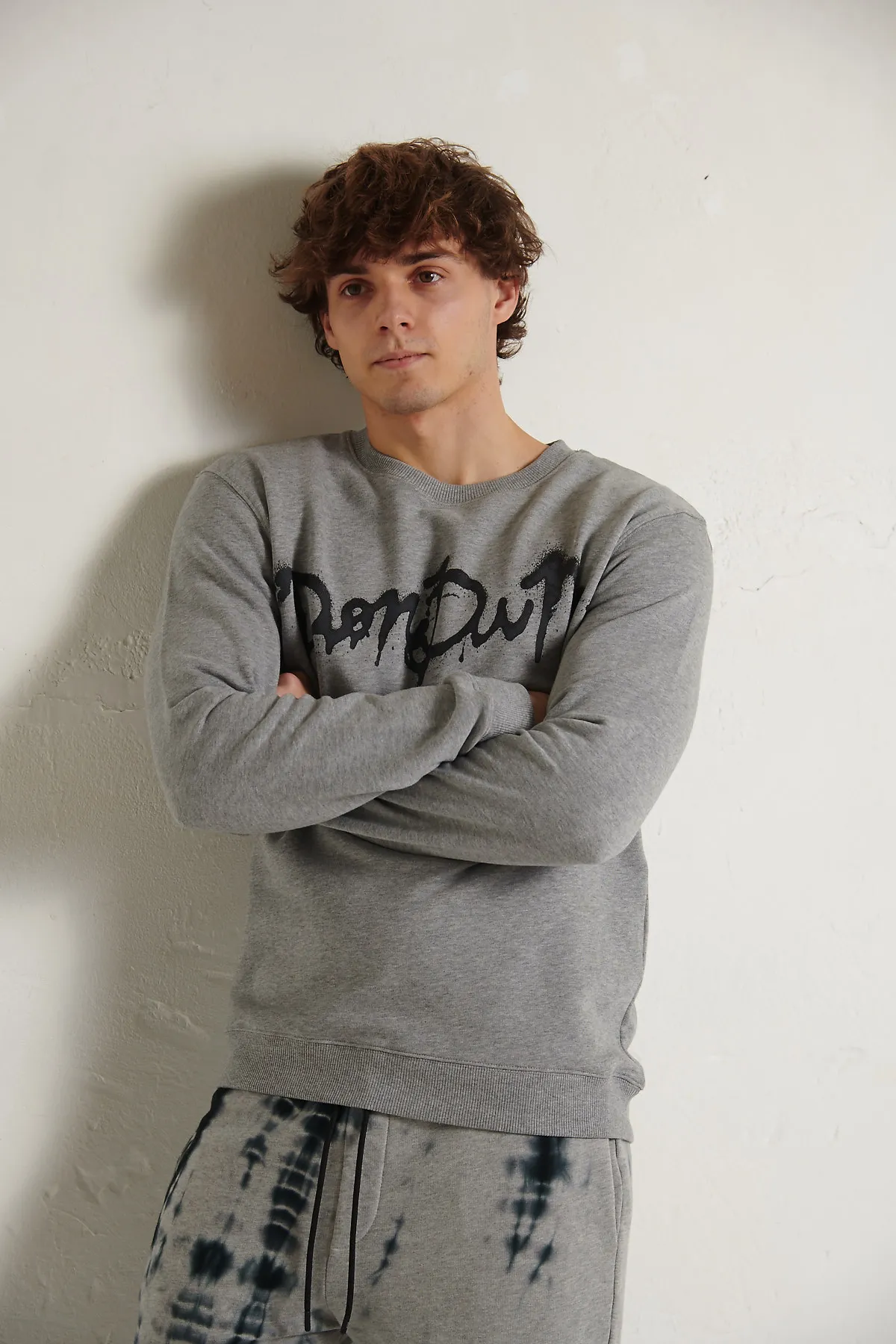 DONDUP Felpa grigia, garzata, con logo grafico