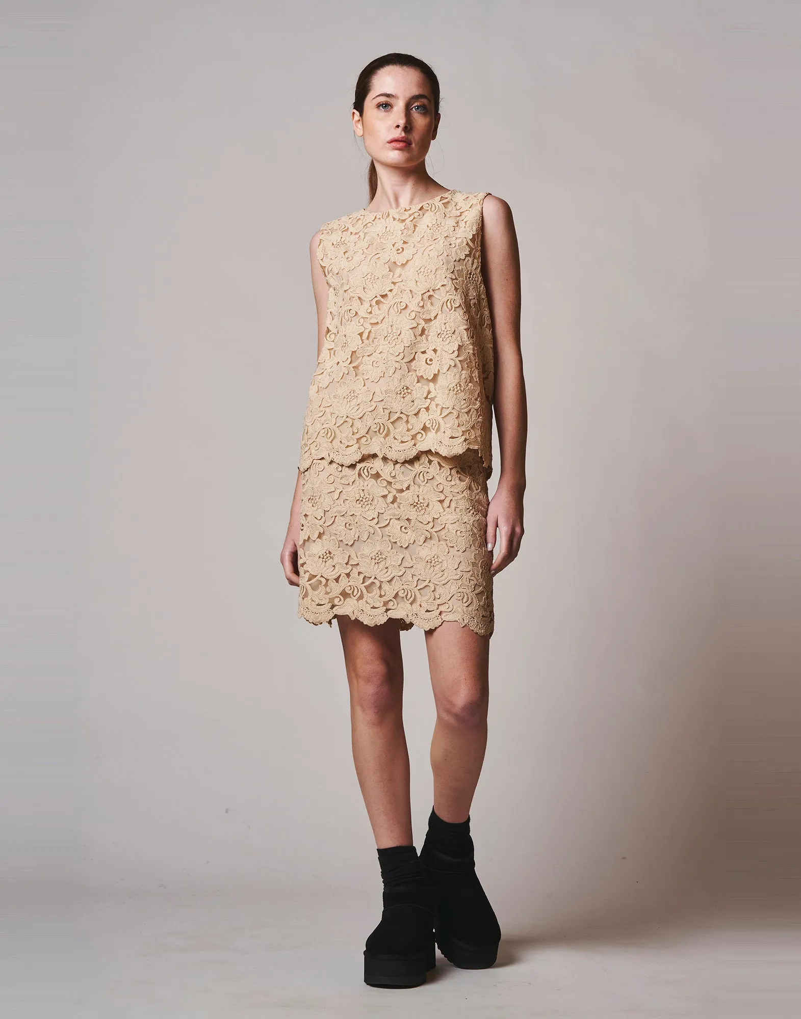 DOUUOD Gonna Corta in Macramè su Tulle