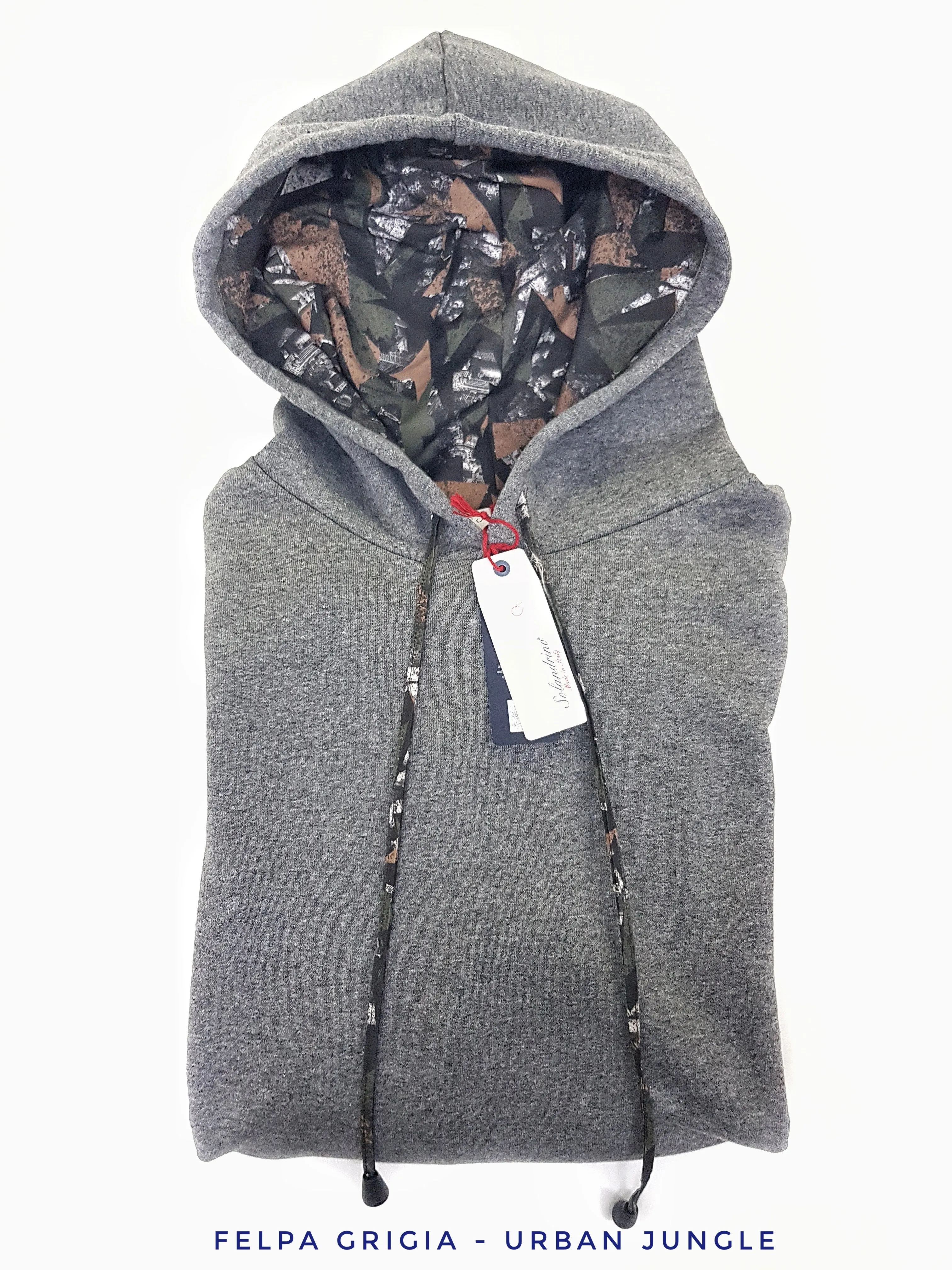 Felpa Grigia con Cappuccio design Urban Jungle made in Italy Fantasia 100% cotone  Unisex Sweatshirt Grey Hoodie