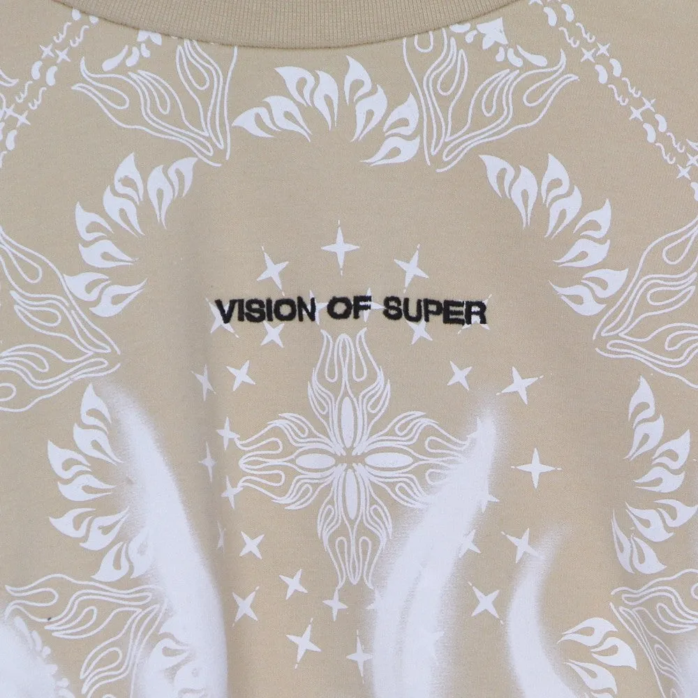 Felpa Leggera Girocollo Corta Donna Crop Bandana Print Beige