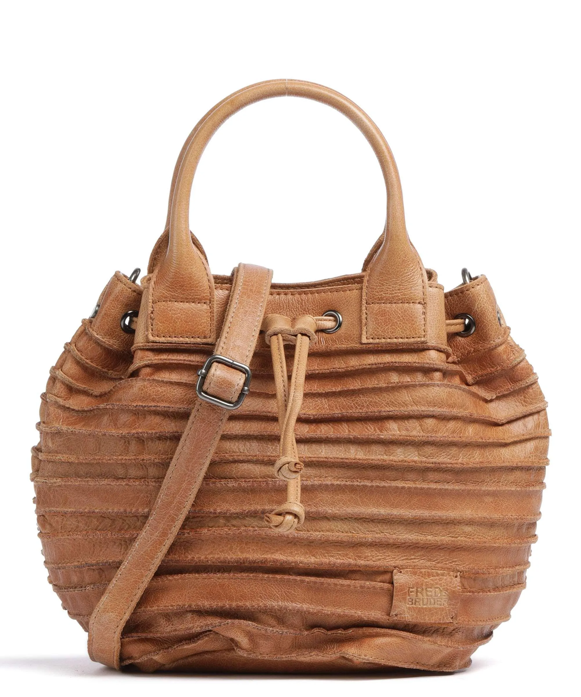  FredsBruder Little Fat Friend Riffel Borsa a secchiello pelle granulata marrone chiaro  